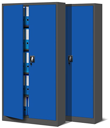 Jan Nowak 2er Set Metallschrank Jan 185 x 90 x 40 cm - Metall Aktenschrank Abschließbar mit 2 Türen, Mehrzweckschrank mit 5 Ebenen, Büroschrank aus Stahlschrank mit Pulverbeschichtung - Anthrazit-Blau