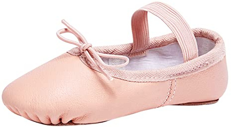 Stelle Ballet Shoes for Girls Toddler Genuine Leather Ballet Dance Slippers for Toddler/Little/Big Kids/Boys(12ML,Ballet Pink,with Tie)