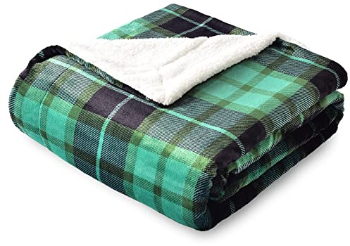 SOCHOW Sherpa Plaid Fleece Throw Blanket, Double-Sided Super Soft Luxurious Bedding Blanket 50 x 60 inches, Green