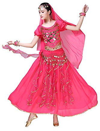 ORIDOOR Damen Bauchtanzkleid Indianer Bollywood Halloween Kostüm Chiffon Röcke Glänzend Bauchtanz Anzüge 5-teiliges Outfit