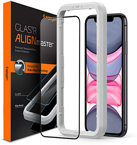 Spigen iPhone 11 / iPhone XR Glas Displayschutz Einfache Installation AlignMaster Full Cover Black/Schwarz - AGL00106