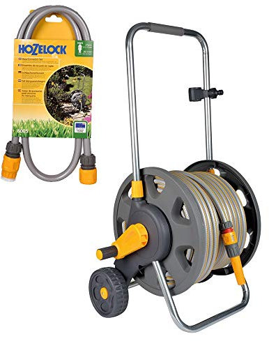 Buyaparcel Hozelock 2434 Wheeled Floor Standing Hose Reel 30m Hose & Tap Connection Set