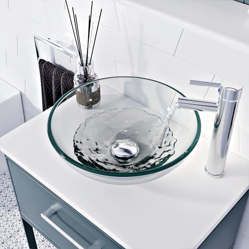 BELOFAY Modern Design Bathroom Counter Top Wash Basin Sink, Glass Bowl Cloakroom Basin for Vanity Cabinet Toilets and Bathrooms 42x14x42cm WxHxL