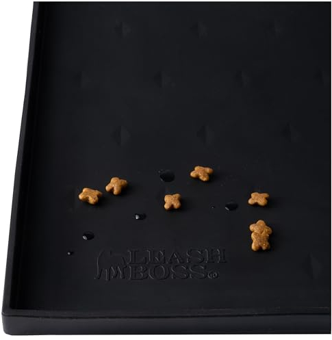 Leashboss Splash Mat M/L Dog Food Mat with Tall Lip, Dog Bowl Mat for Food and Water or Fountain, Non Slip Waterproof Silicone Pet Food Mat for Dogs and Cats (ML - 51 x 33 cm, Black)