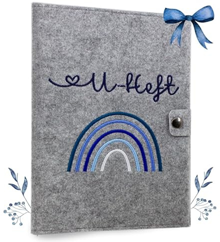 cozy racoon U-Heft- und Impfpasshülle aus Filz| 3- teiliges Set | Hochwertige Hülle für Untersuchungsheft, Impfpass und Versichertenkarte Deines Kindes | Design Regenbogen Blau