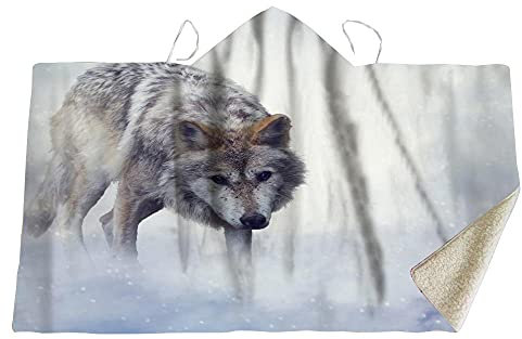 YUNHOME Kapuzendecke Decke Mit Kapuze Kuscheldecke Blanket Hoodie Schneewolf Typ Dicke Mit Kapuze Decke Mantel Magische Mütze Decke Kinderdecke Nickerchen Decke Mit Haubendecke-150X200.