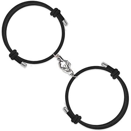 LUOKIFUR Hände halten Paare Armband gegenseitige Anziehung handgemachte magnetische Glocken Armband Mann/Frauen/Dekoration Geschenk Valentinstag Schmuck (Black)