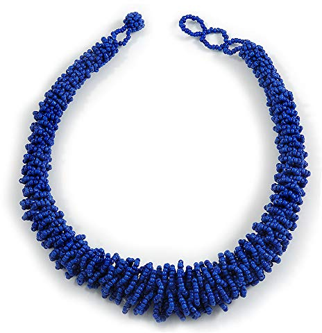 Avalaya Collier de perles de verre bleu graduées de 46 cm de long