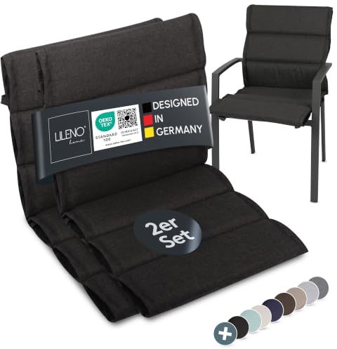 LILENO HOME Gartenstuhl Auflagen als [2er Set - Niedriglehner] in Anthrazit | bequeme Liegen als Sitzauflagen für Gartenmöbel - Stuhlkissen für Gartenstühle und Klappstühle