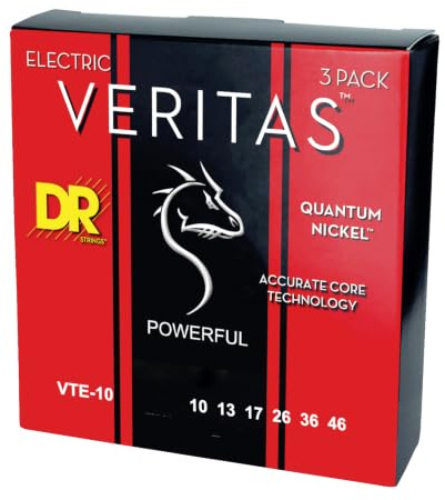 DR Strings Veritas Coated Core Technology Electric Guitar Strings, Medium 10-46, 3-Pack (VTE-10-3PK)