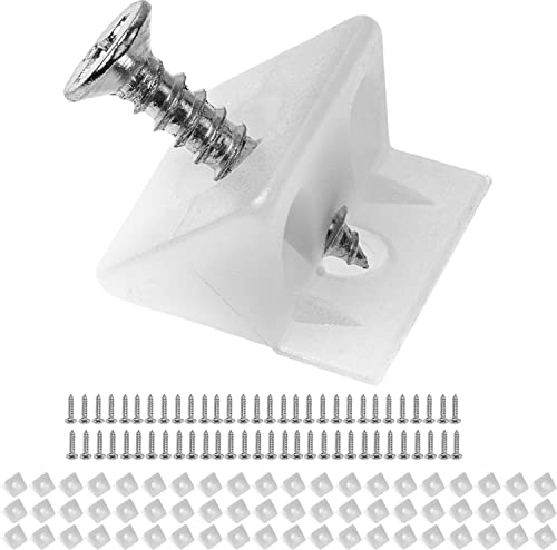 Cunei per mobili per fondi di cassetti e schienali di armadi, 60 cunei, incl. viti per legno M2 x 16 mm, in bianco, in plastica, angolare a L 14 x 9 mm, connettore per pannello posteriore dell'armadio