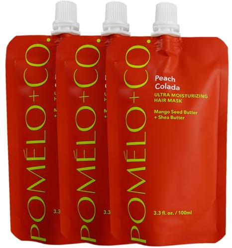 Pomélo+Co. Peach Colada Haarmaske 3er-Set 3x100ml - feuchtigkeitsspendend | Reichhaltige vegane Haarpflege mit tropischem Duft - Haar Masken Set für trockenes und strapaziertes Haar