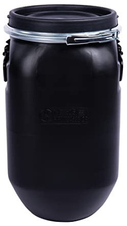 DUST COMMANDER PE30 – 30 Liter Deckelfass mit Spannverschluss | SCHWARZ | Luftdicht Verschließbar | Gesamtöffnung
