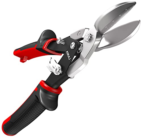 AIRAJ 260mm Blechschere Gerade- Klinge mit Skalen,CR-MO Stahl Aviation Blechschere mit Gezahnter Klinge und Vollmetall-Sicherheitsverschluss,Blechschere mit Doppelhebel Getriebe Konstruktion