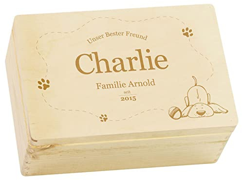 LAUBLUST Aufbewahrungskiste für Hundezubehör - Personalisiert - 30 x 20 x 14 cm - Verspielter Hund-Motiv - Behälter mit Deckel - Für Hunde Spielsachen - Hundebekleidung & Zubehör