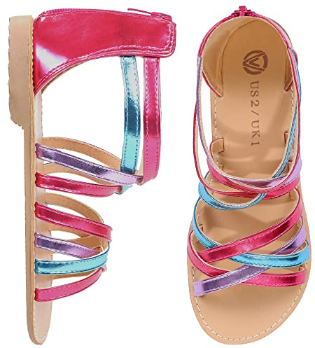 FUPPIA Sandali da ragazza, stile principessa, punta aperta, con cinturino e cerniera, sandali bassi estivi, Multicolore, 33 EU