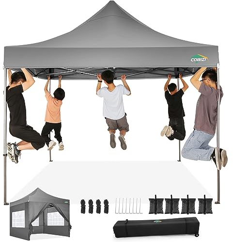COBIZI pavillon faltpavillon 3x3 wasserdicht stabil Winterfest,Outdoor faltbar partyzelt，gartenpavillon mit 4 Seitenteilen und 4 Sandsack und Laufradtasche, Grau