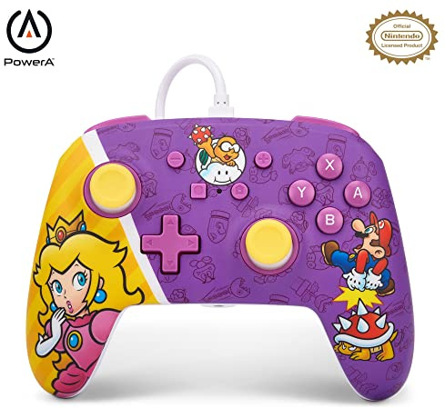 PowerA Enhanced Wired Controller for Nintendo Switch and Oled Model, Advance Gaming Buttons, 3.5mm Stereo Jack and Anti-Friction Rings, Officially Licensed: Princess Peach Battle