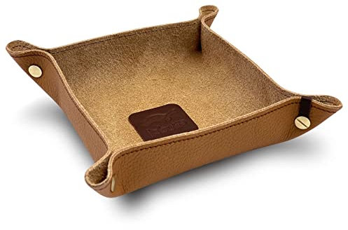 jabuti Edition Schlüsselschale/Taschenleerer 18 x 18cm feines Rindleder Brandy mit Lamm Nappa Leder Applikationen Kastanie. Handgefertigt in unserem Atelier