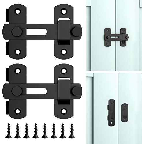 Outdoor Garden Wooden Door Lock, Heavy Duty Sliding Shed Latch Bolt, Door Barricade Bracket, Window Bolt, Stainless Steel Gate Lock for Fence, Barn, Garage, Summerhouse (2Pcs, Black)