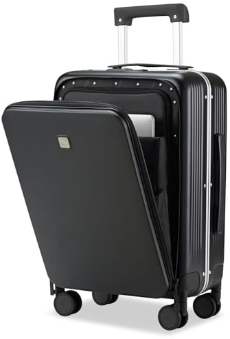 Hanke Grace Koffer mit Rädern, Hartschalengepäck, Fluggesellschaftsgenehmigt, 50,8 cm Reisekoffer, leicht, TSA-Gepäck für 2-3 Tage, Kurze Geschäftsreisen., Schwarz (Jet Black), 20 Inch Expandable