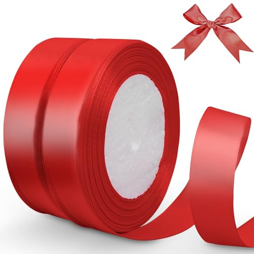 Bontiady Satinband Rot 20mm, 44m rotes geschenkband, Schleifenband hochzeit, Schleifenband für Geschenkverpackung, Basteln, Nähprojekte, Haarschleifen, Weihnachten, Geburtstag Deko.