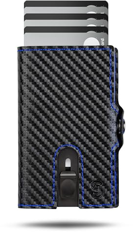 SLIMJACK Smart Wallet mit Münzfach - Kreditkartenetui mit RFID-Schutz - Geldbeutel für Herren - Aluminium-Kartenhalter - Smart Wallet für Karten & Münzen - Carbon Blau