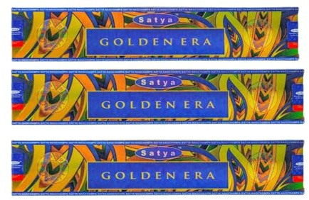 Booghe Satya Nag Champa Golden Era Räucherstäbchen, 100 % natürlich, handgefertigt, für Stressabbau, spirituelles Dekor, Verwischen und Meditation, 3 Packungen