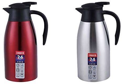 Oikabio Thermokanne aus 304 Edelstahl, 2 l, vakuumisoliert, für Kaffee, Tee, Milch, für Zuhause und Büro, Rot und Silber, 2 Stück