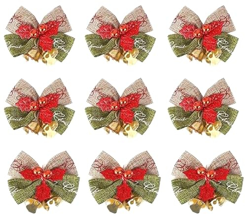 Kliplinc Mini-Weihnachtsschleifen-Dekorationen, Gr¨¹ne und Rote Jutekr?nze, Schleifen, Kleine Weihnachtsbaumschleifen f¨¹r Hochzeitsfeiern, Einfach zu Verwenden, 6 X 5 X 2,2 cm
