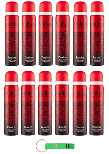 MALIZIA Donna Passion Lot de 12 déodorants en spray pour femme 100 ml + porte-clés Beni Culinari