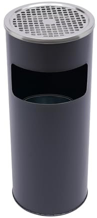 DDZcozy 30 Liter Mülleimer mit Aschenbecher Edelstahl Standaschenbecher mit Mülleimer für Draußen, Abfalleimer mit Inneneimer, Schwarz