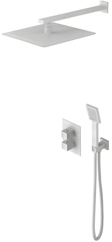 IMEX - Ducha Empotrada Termostática Blanca | Kit de Grifería Empotrado con Alcachofa y Rociador Antical Efecto Lluvia | Columna Ducha Empotrada con Grifo en Latón y Acero Inox S.304 | Serie Milos