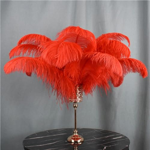 Decoración de plumas de avestruz rojas 15-70 cm/6-28 plumas de avestruz grandes para manualidades Carnaval Top con accesorios de boda festivos Decoración-60-65 cm poste grande-5 piezas