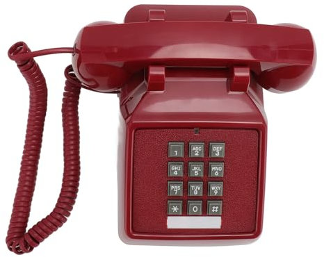 Teléfonos con Cable Vintage para Línea Fija, Teléfono Antiguo con Timbre Mecánico, con Botón Grande, para Oficina y Hogar (Rojo)