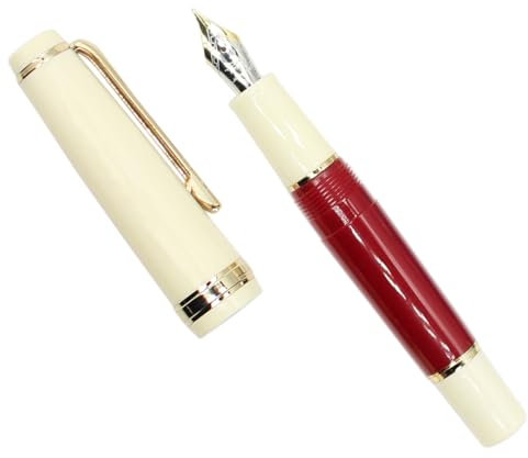 Gullor Mini Fountain Pen Gold Trim, Acrylic Pocket Pen, Red, Bent Nib