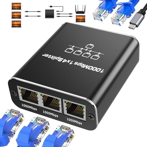 Oblinple Switch Ethernet 4 Ports, 1000Mbps Splitter RJ45 1 à 4 avec Cable d'alimentation de Type C, Gigabit LAN Répartiteur de Câble Cat5 6 7 8, Commutateur Network pour Ordinateur Routeur Décodeur