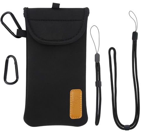 DOB SECHS Phone Sock, Neoprene Phone Pouch with x2 Carabiner, Lanyard, and Wrist Strap,for Hiking & Travelling, Fits Phones up to 6.9 Inches