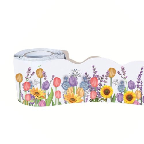 MinkeyBear Blumen-Bordüre, selbstklebende Pinnwand, Bordüre, Party, Klassenzimmer, Büro, Kreidetafel, gewellte Bordüre