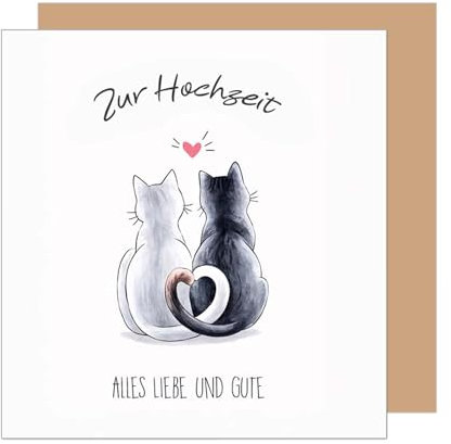 Edition Seidel Premium quadratische Glückwunschkarte zur Hochzeit mit Umschlag. Hochzeitskarte Grußkarte Vermählung Just Married Katzen Herz (HQ108 SW025)