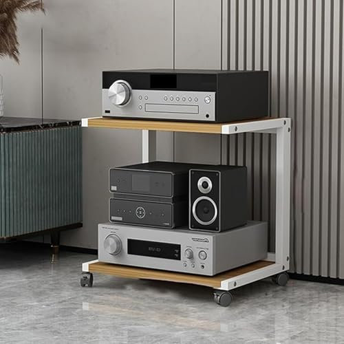 Moderner Stereo-Ständer mit Rädern für Spielkonsolen und Audio-Video-Geräte, C, bodenstehend, Medien-Regal mit Plattenspieler-Aufbewahrungsschrank, Holz, für Wohnzimmer, Schlafzimmer, Schwarz (50 x 40