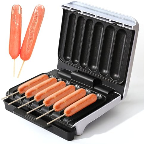 UVFAST Hot Dog Cooker, Hot Dog Machine with Non-stick Coating Plate, Hot Dog Maker Toaster Grills 5.5-Inch Sausage, Hot Dog Grill with Oil Drip Tray, Grill Up to 6 Hot Dogs, White