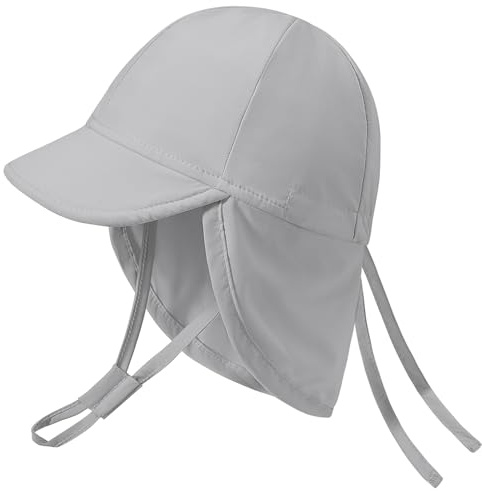 heekpek Sonnenhut Kinder Baby Hut UV Schutz UPF 50 Sonnenschutz Kleinkind Mädchen Jungen Sommermütze Schirmmütze Strand Mütze Mit Verstellbarer Kinnriemen und Halsklappen, Grau, 0-6 Monate