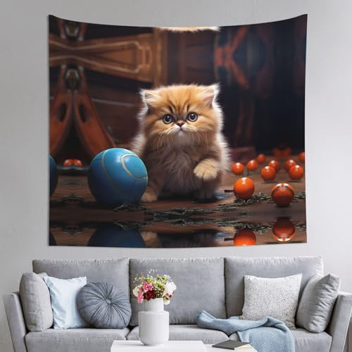 WHJWZY Tapiz decorativo de calidad con estampado de gato persa animado, 152 x 129,5 cm, suave, ligero, adecuado para tapices colgantes de pared