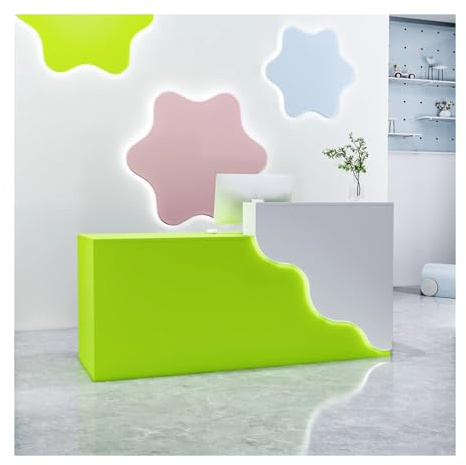 Empfangstresen, L-förmiger Empfangstresen, Kassentheke, moderner Empfangstisch mit LED-Licht, Einzelhandelstresen mit abschließbarer Schublade, for Büro, Lobby, Café, Schönheitssalon(E,RIGHT-100cm/39.
