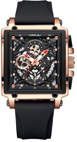 CRRJU Herren Armbanduhr Silikon Chronograph Männer Rechteckig Sport Uhren | Silikonarmband, Wasserdicht, Analoge, Quadrat Zifferblatt, Leuchtzeiger, Quarzuhr, Sportuhr