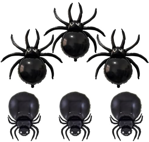 NOPKESV 6 Stück Halloween Luftballons, Spinnen Folienballons für Party Deko und Kinder Geschenk (Schwarz)