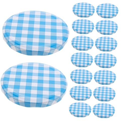 DECORNIJIA 50pcs Jam Pot Covers Plaid Decorative Canning Jar Lids for Jam Jars and Iron Silver Sealing Lids for Fresh Keeping Commercial Display