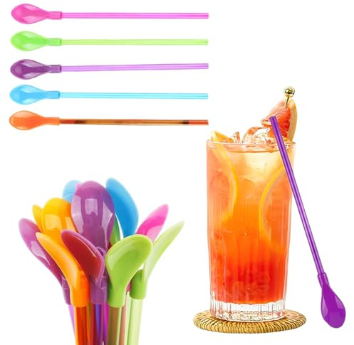 GXGM 30 Pièces Paille Plastique 2 en 1, Paille Granité Reutilisable Avec Cuillère,Multifonctionnel,Convient pour thé au lait Perlé, Thé aux Fruits,Cocktail