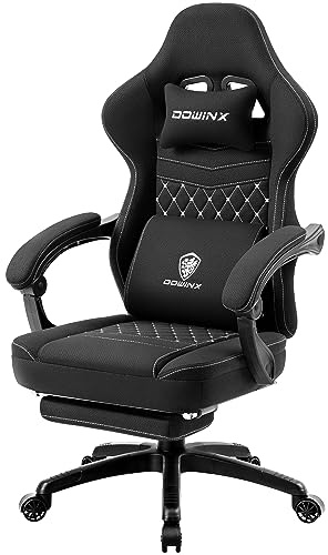 Dowinx Gaming-Stuhl Stoff mit Gelkissen und Taschenfederkissen, Ergonomischer Bürostuhl mit Fußstütze, Massage Gaming Sessel Gamer Chair für Erwachsene Schwarz